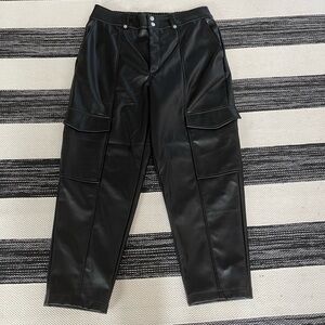 7‎ For All Mankind Black Faux Leather Cargo Ankle Crop Pants  Size: L New!